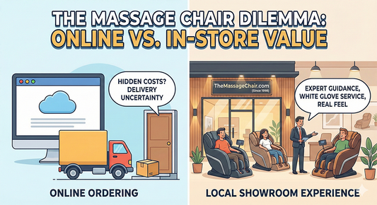 Customers testing premium massage chairs at a local showroom in Queens, NY.