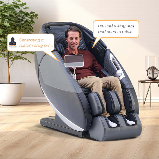 a man talking to a massage chair for a customize massage experience