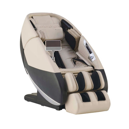 Massage chair with beige and black design on a white background