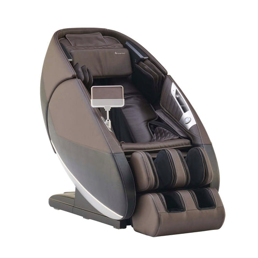 Massage chair with brown and gray color scheme on a white background