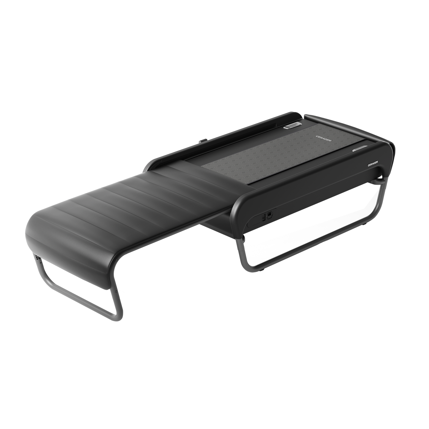 Ceragem Master V5 thermal massage bed in Black showing the sliding frame and internal heating rollers.