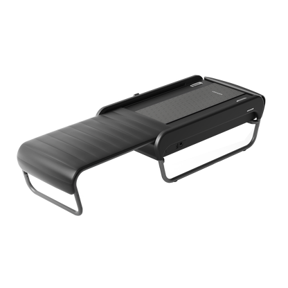 Ceragem Master V5 thermal massage bed in Black showing the sliding frame and internal heating rollers.