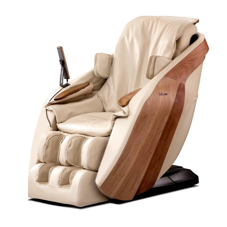 D.Core Stratus massage chair in cream featuring a sleek, fully upholstered modern design and SL-track frame.