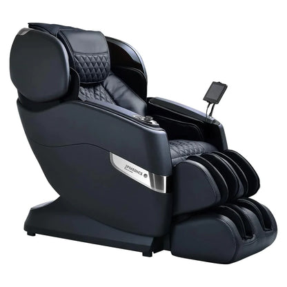 JPMedics Kumo 4D massage chair in black showing the touchscreen remote.